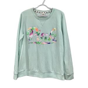 PINK Victoria's Secret Mint Green Crewneck Sweatshirt with Tropical Print Size L